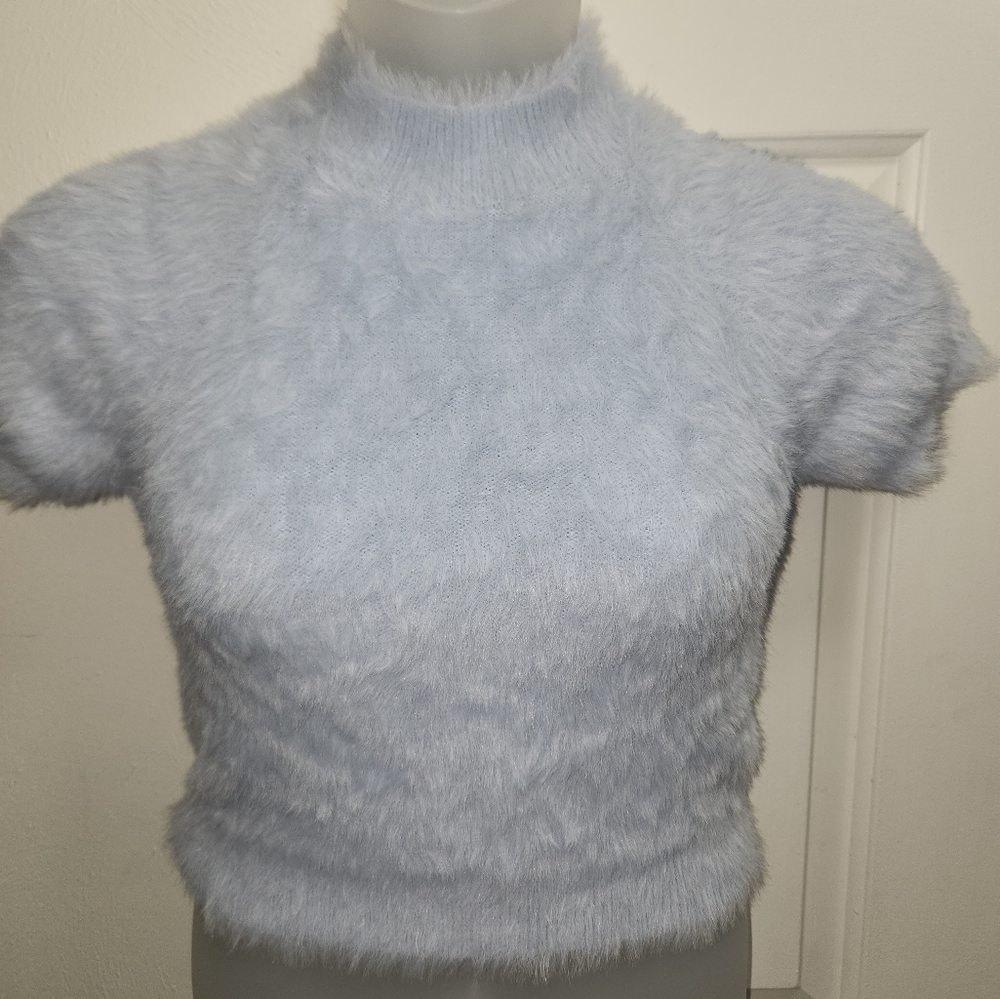 Pilcro Light Blue Fuzzy Short-Sleeve Sweater